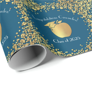 Teacher Education Graduation Blue Gold Wrapping Paper