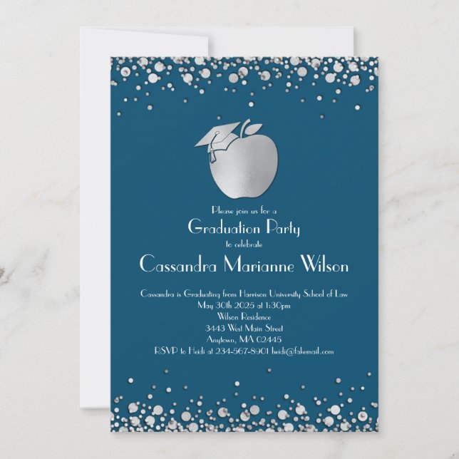 Teacher Education Graduation Blue Silver Invitation (Front)