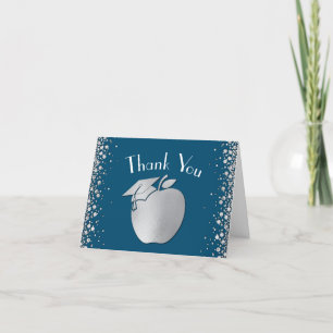 Teacher Education Graduation Blue Silver Letterpress Thank You Card