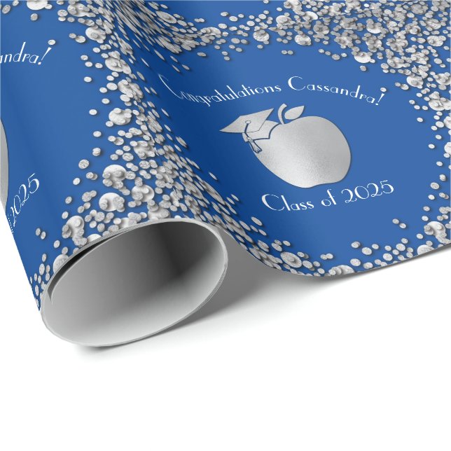 Teacher Education Graduation Blue Silver Wrapping Paper (Roll Corner)