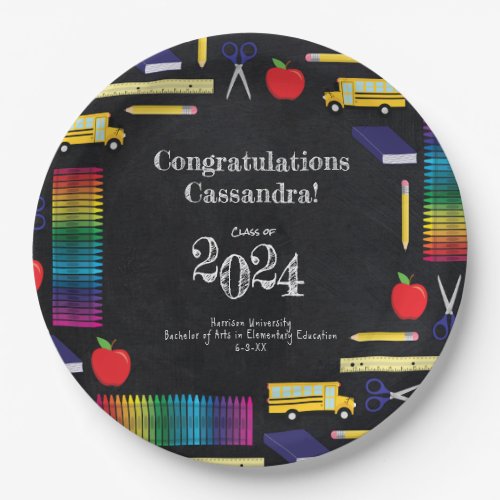 Teacher Education Graduation Chalkboard Paper Plates