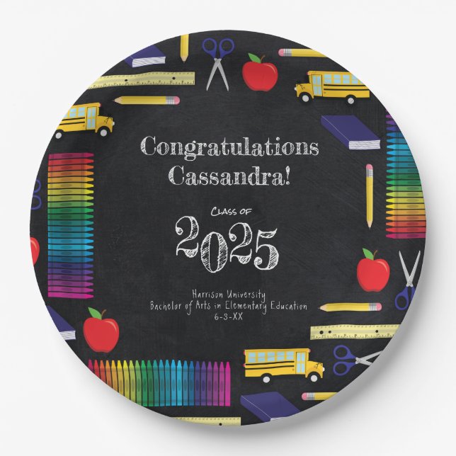 Teacher Education Graduation Chalkboard Paper Plates (Front)