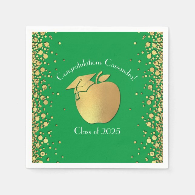 Teacher Education Graduation Green Gold Napkins (Front)