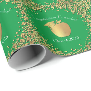 Teacher Education Graduation Green Gold Wrapping Paper
