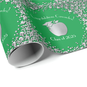 Teacher Education Graduation Green Silver Wrapping Paper