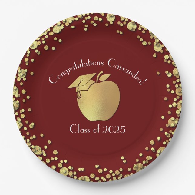 Teacher Education Graduation Maroon Gold Paper Plates (Front)