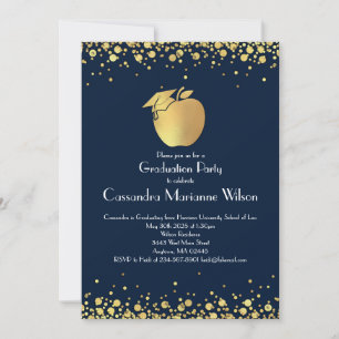 Teacher Education Graduation Navy Blue Gold Invita Invitation