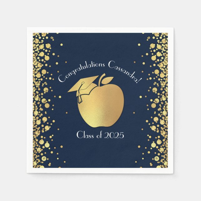 Teacher Education Graduation Navy Blue Gold Napkins (Front)