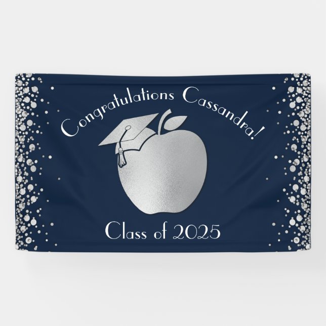 Teacher Education Graduation Navy Blue Silver Banner (Horizontal)