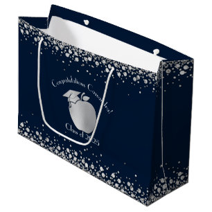 Teacher Education Graduation Navy Blue Silver Large Gift Bag