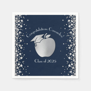 Teacher Education Graduation Navy Blue Silver Napkins