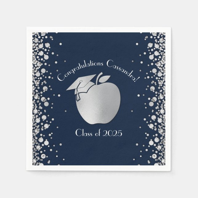 Teacher Education Graduation Navy Blue Silver Napkins (Front)
