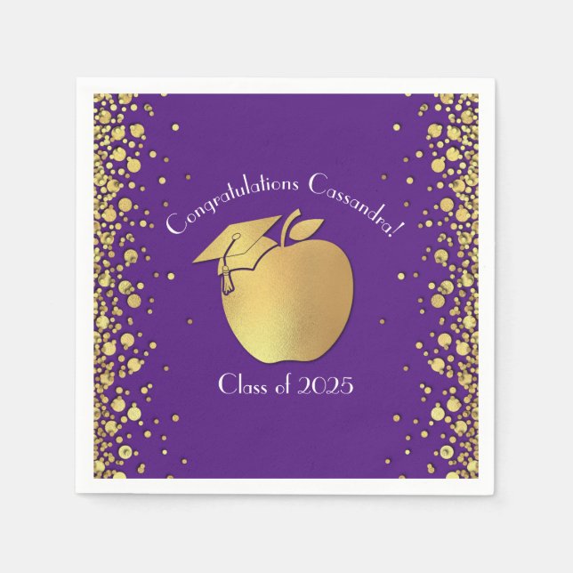 Teacher Education Graduation Purple Gold Napkins (Front)