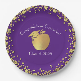 Teacher Education Graduation Purple Gold Paper Plates