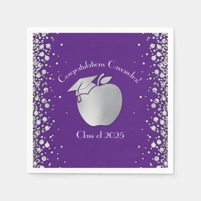 Teacher Education Graduation Purple Silver Napkins (Front)