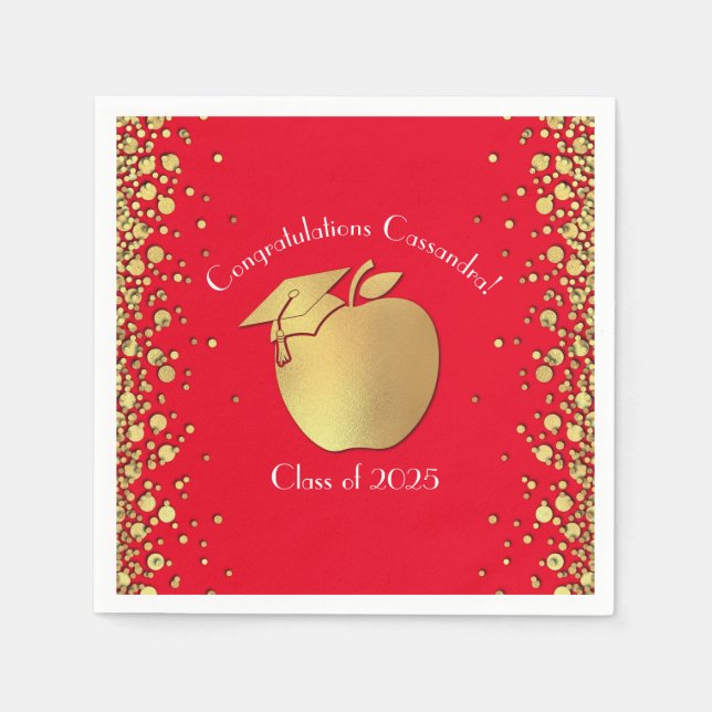 Teacher Education Graduation Red Gold Napkins (Front)