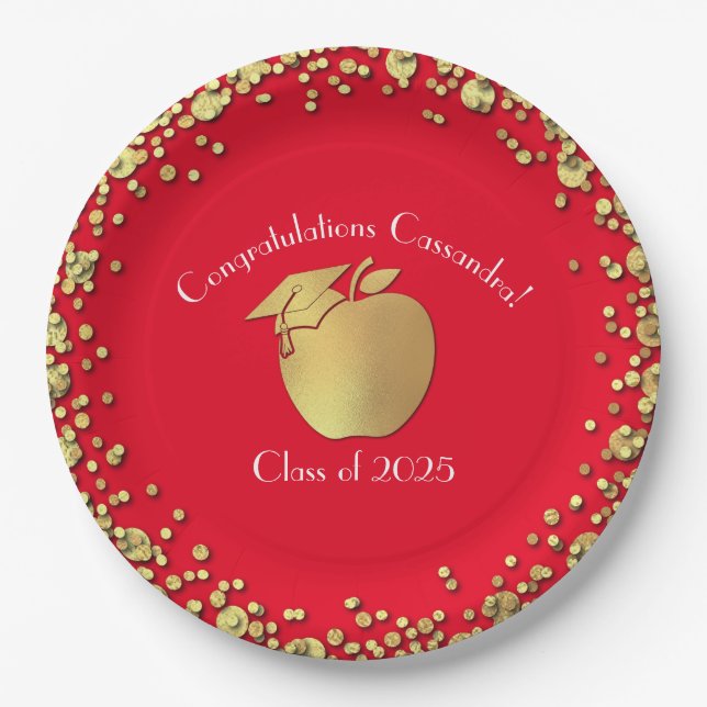 Teacher Education Graduation Red Gold Paper Plates (Front)