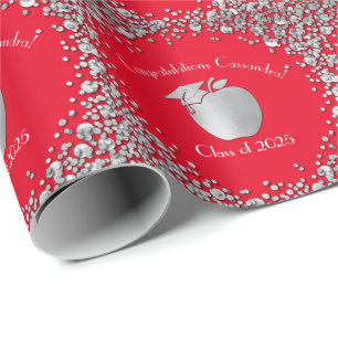 Teacher Education Graduation Red Silver Wrapping Paper