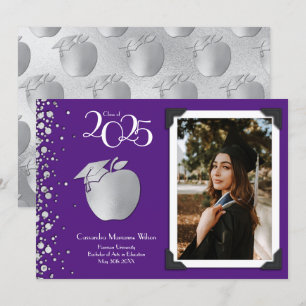 Teacher Education Silver Graduation Purple Invitation