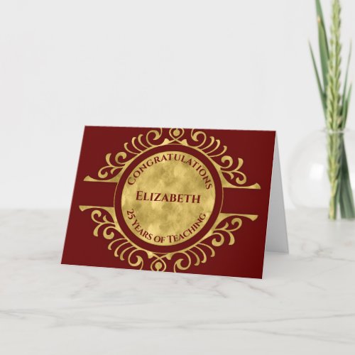 Teacher Educator Congratulations Elegant Red Gold Card