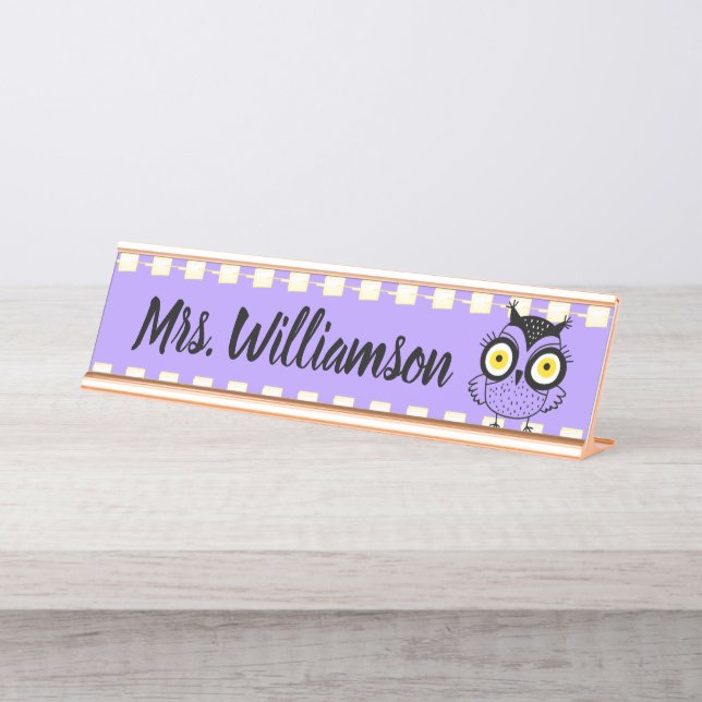 Teacher Educator Librarian Professional Wise Owl Desk Name Plate (Front)