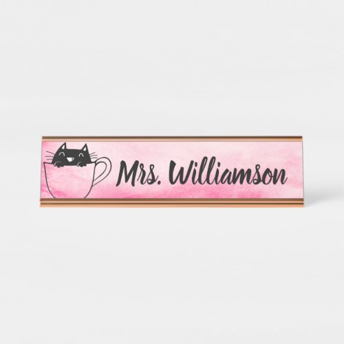 Teacher Educator Pink Black Cat Kitten Desk Name Desk Name Plate