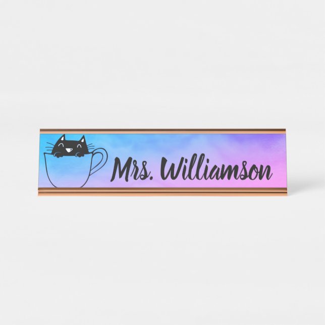Teacher Educator Professional Cat Kitten Desk Name Plate (Front)