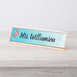 Teacher Educator Professional Pink Flamingo Blue Desk Name Plate