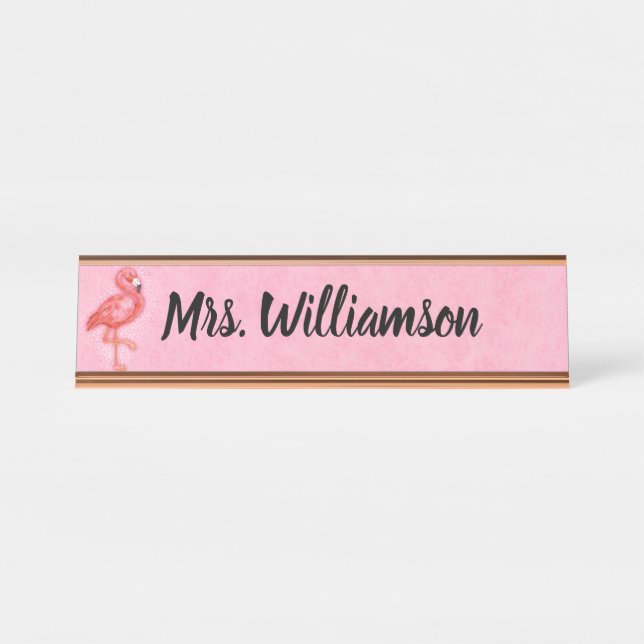Teacher Educator Professional Pink Flamingo Desk Name Plate (Front)