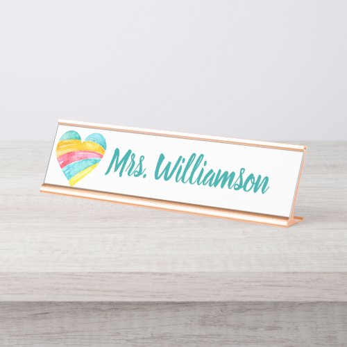 Teacher Educator Professional Rainbow Heart Desk Name Plate