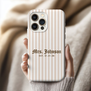Teacher Elegant Beige Stripe Bridal Wedding Gift iPhone 15 Pro Max Case