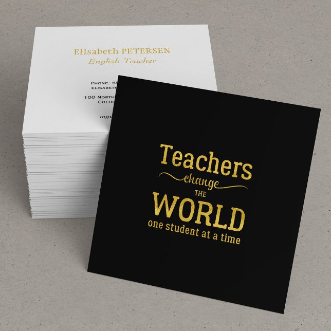 Teacher elegant black gold quote typography script square business card (Creator Uploaded)
