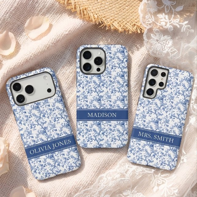 Teacher | Elegant Blue Chinoiserie Monogram Bride Samsung Galaxy Case (Elegant Chinoiserie Floral Blue Wedding | Future Mrs | Bridesmaid | Mother’s Day Phone Case Gift)