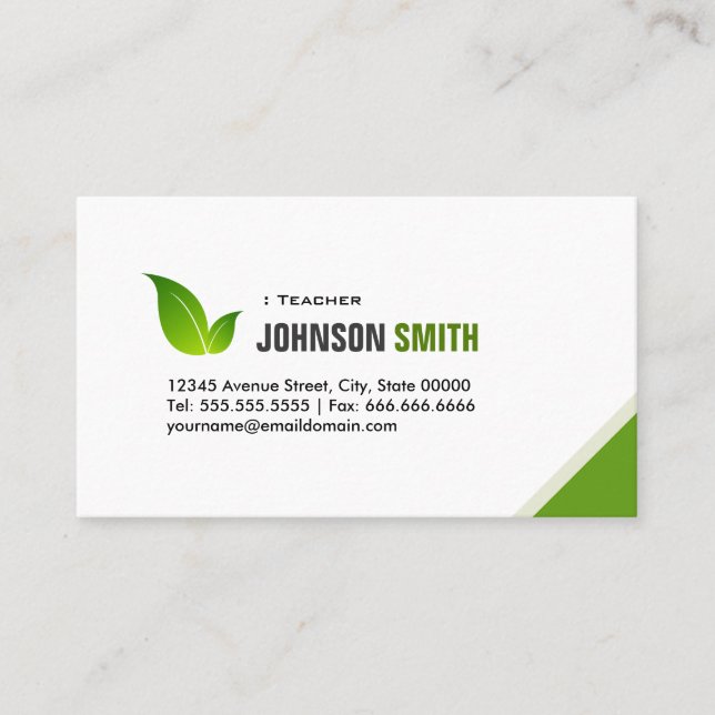 Teacher - Elegant Modern Green Business Card (Front)