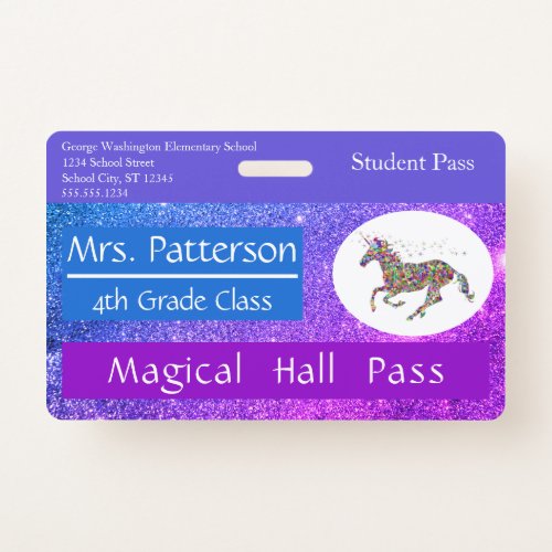 Teacher Elementary School Hall Pass Custom Badge