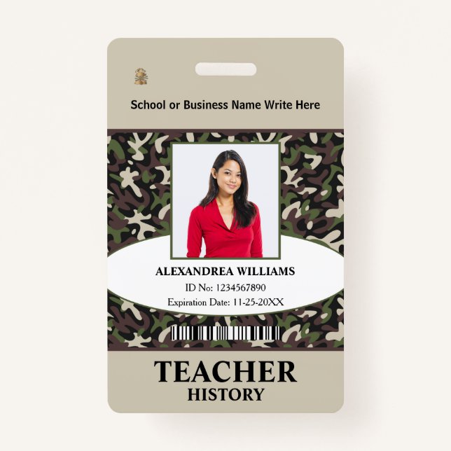 Teacher Employee Photo Logo Name ID Custom Badge (Front)