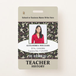 Teacher Employee Photo Name Camo Pattern ID Custom Badge