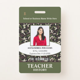 Teacher Employee Photo Name Camo Pattern ID Custom Badge