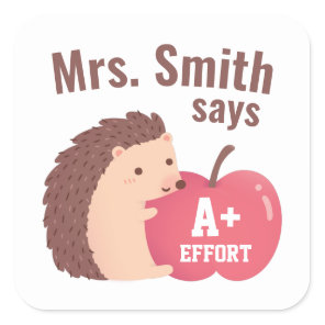 Teacher Encouragement, Hedgehog and Apple Sticker
