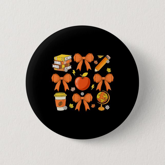 Teacher Fall Shirt Coquette Bow Pumpkin Autumn Tha Button (Front)