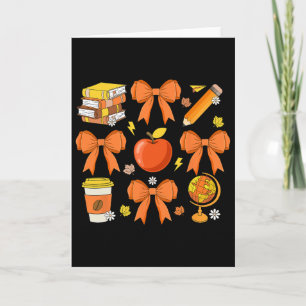 Teacher Fall Shirt Coquette Bow Pumpkin Autumn Tha Card