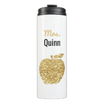 Teacher Faux Sequin Gold Apple Personalized Glam Thermal Tumbler