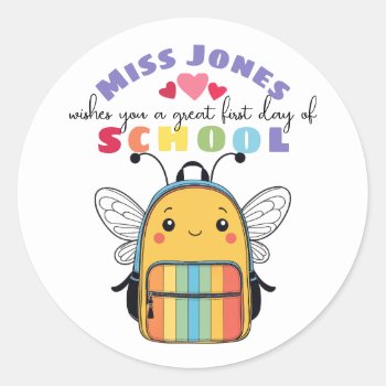 Teacher First Day Of Term Class Welcome Cute Bee Classic Round Sticker by GenerationIns at Zazzle