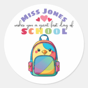 teacher first day of term class welcome cute bird classic round sticker