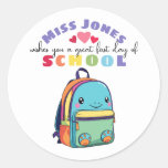 teacher first day of term class welcome cute dino classic round sticker