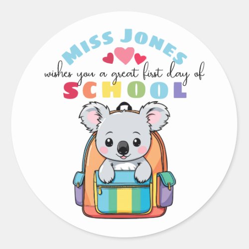 teacher first day of term class welcome cute koala classic round sticker
