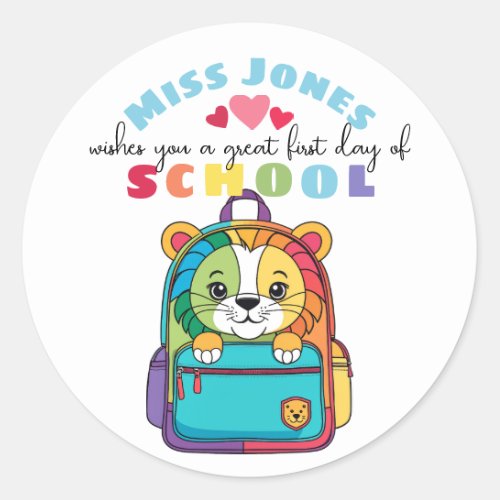 teacher first day of term class welcome cute lion classic round sticker