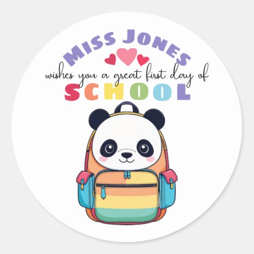 teacher first day of term class welcome cute panda classic round sticker