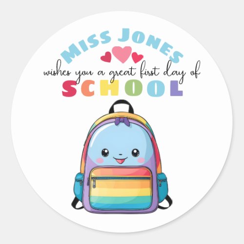 teacher first day of term class welcome dolphin classic round sticker