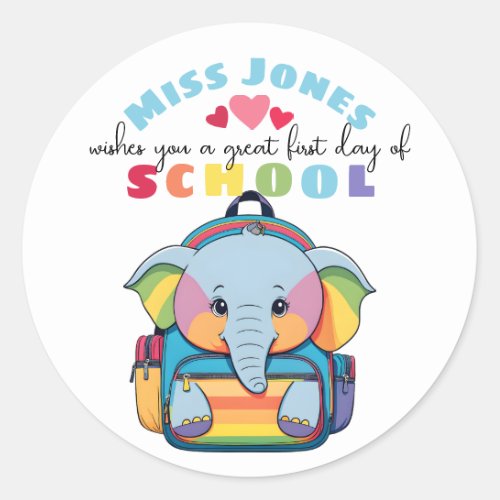 teacher first day of term class welcome elephant classic round sticker